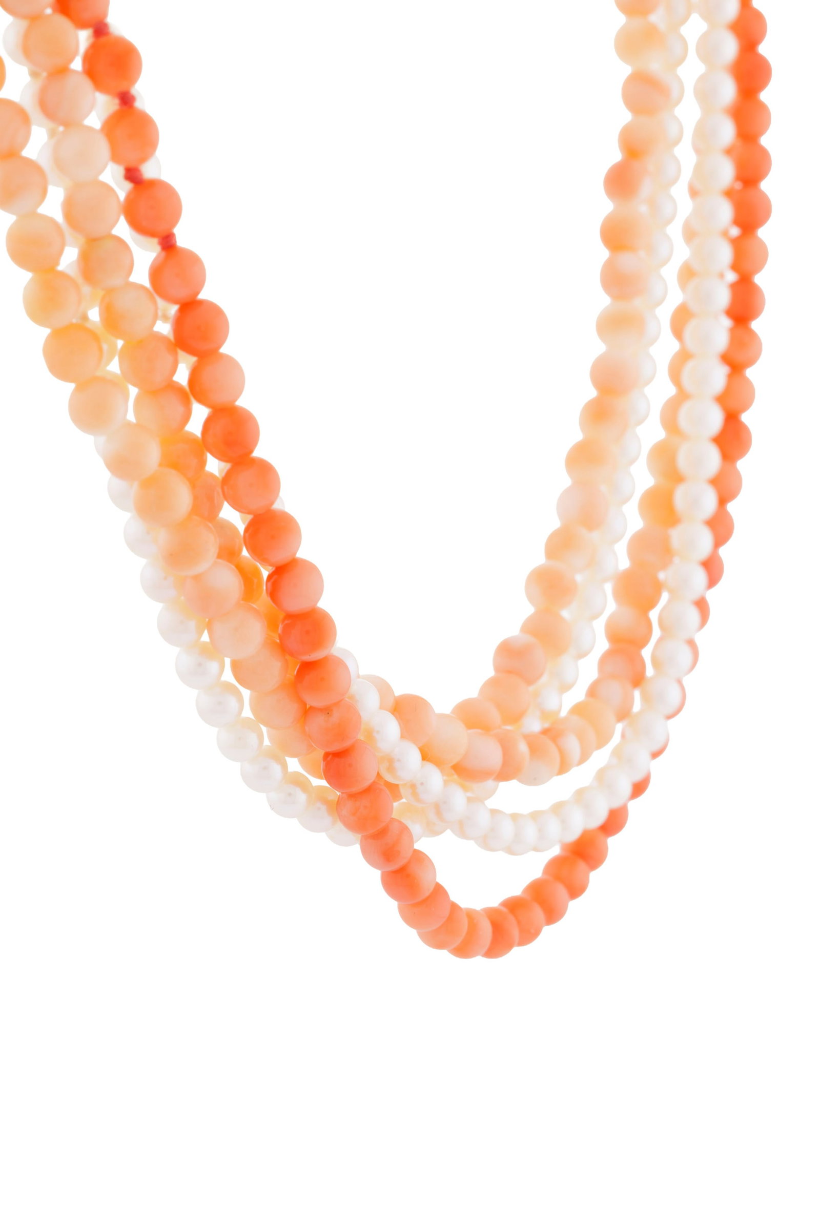 Collier composé de 5 rangs, 3 de billes de corail et 2 de perles de culture, fermoir en or 585  - 2