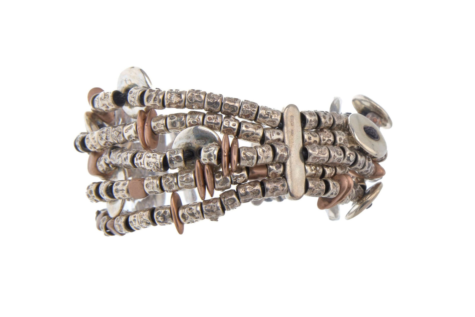 Dodo, bracelet composé de 5 rangs de petits éléments en argent et vermeil, signé - 2