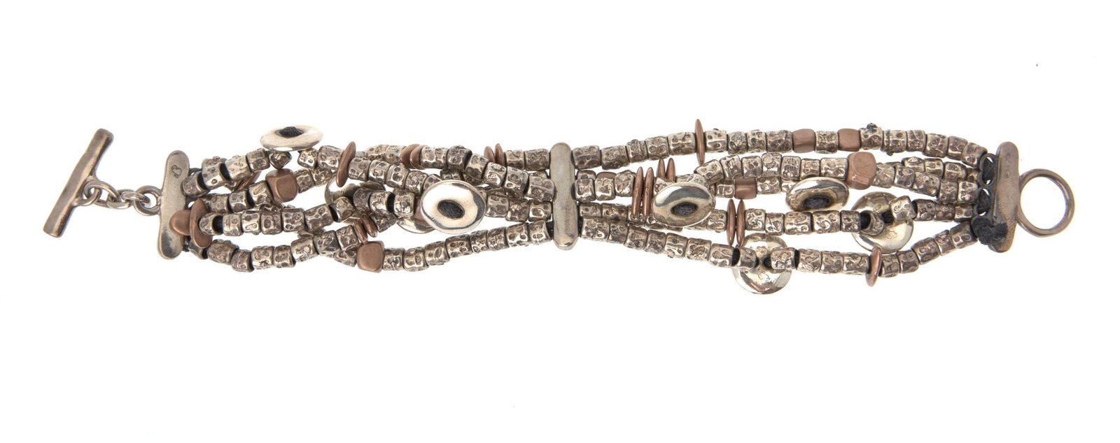 Dodo, bracelet composé de 5 rangs de petits éléments en argent et vermeil, signé - 3