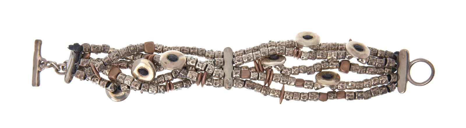 Dodo, bracelet composé de 5 rangs de petits éléments en argent et vermeil, signé - 4