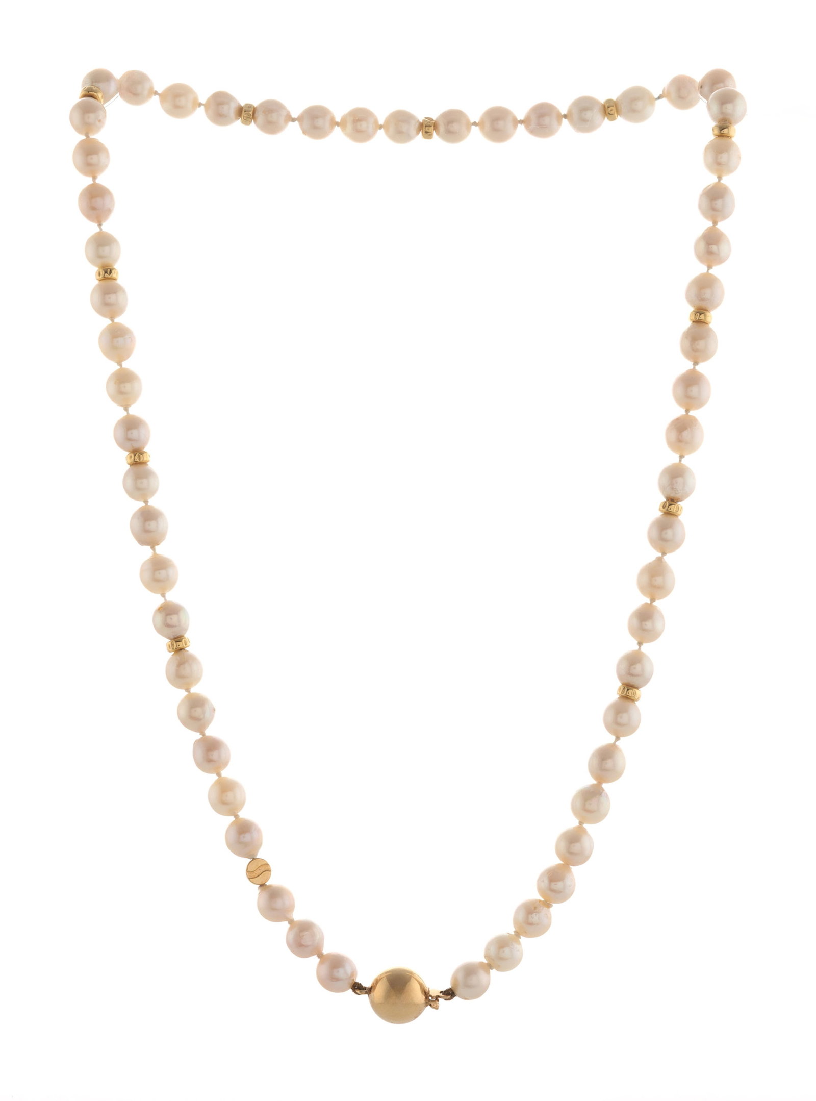 Schoeffel, collier 1 rang de perles de culture alternées d'éléments en or 750, long.  - 2