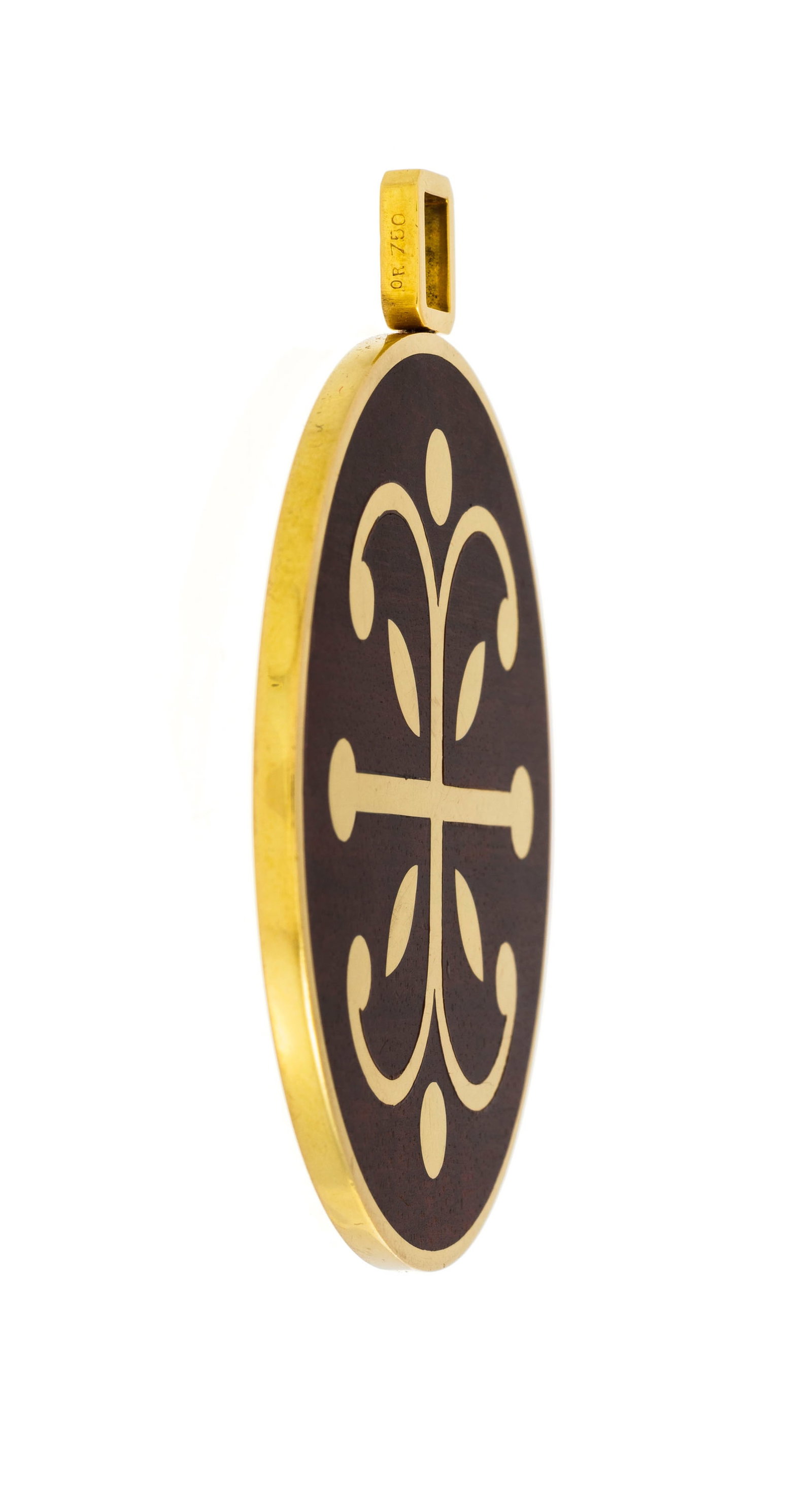 Van Cleef & Arpels, pendentif circulaire années 1970 or 750 et bois d'amourette décoré - 2