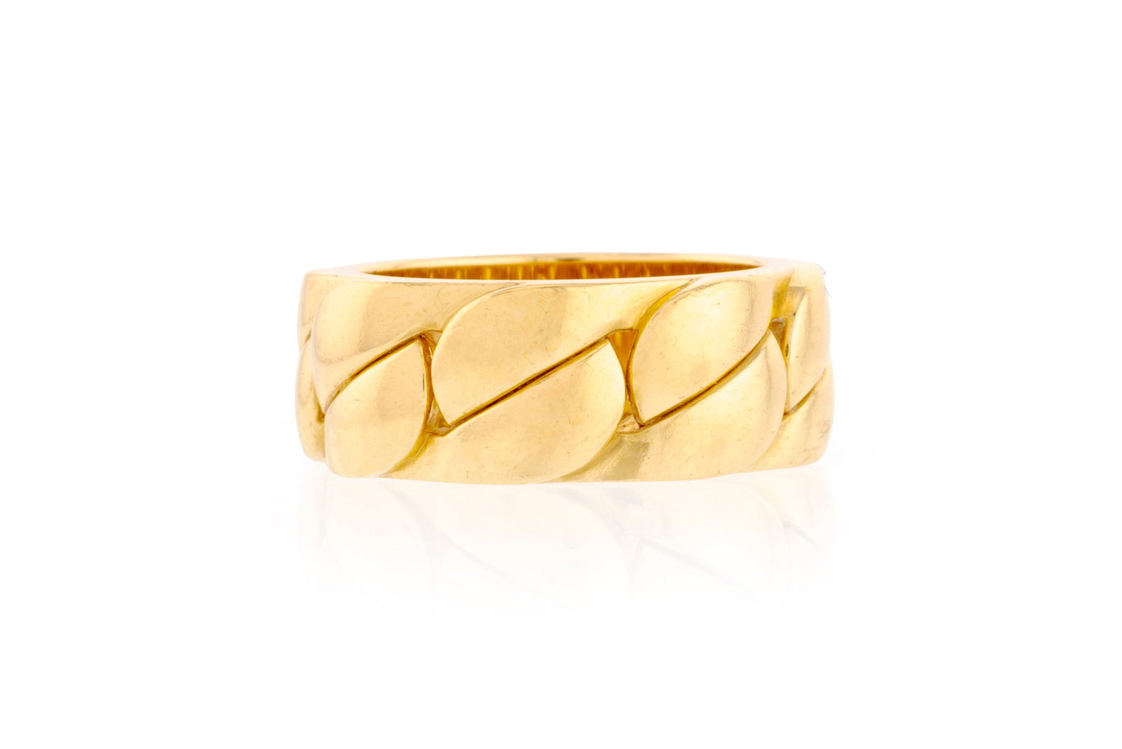 Cartier, anneau or 750 à motif chaîne ajouré, signé, numéroté FF7491, : Cartier, anneau or 750 à motif chaîne ajouré, signé, numéroté FF7491, doigt 51-11, 15g Condition Bon état de conservation général. Présence de