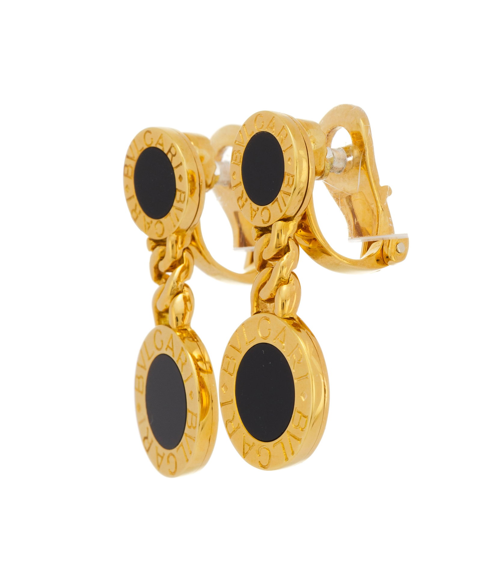 Bulgari, paire de pendants d'oreilles or 750 à motifs circulaires ornés de pastilles d'ony - 2