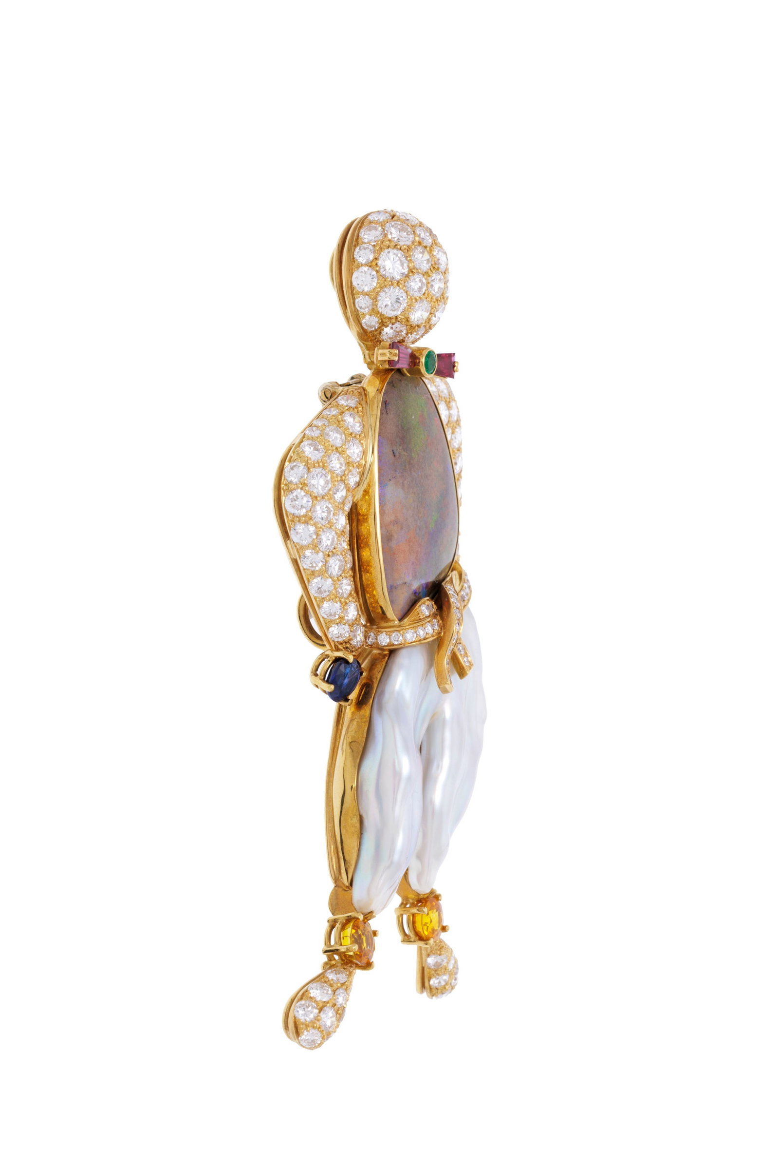 Ludwig Muller, broche or 750 stylisant un personnage formé d'une perle Keshi, d'une opale, de r - 2