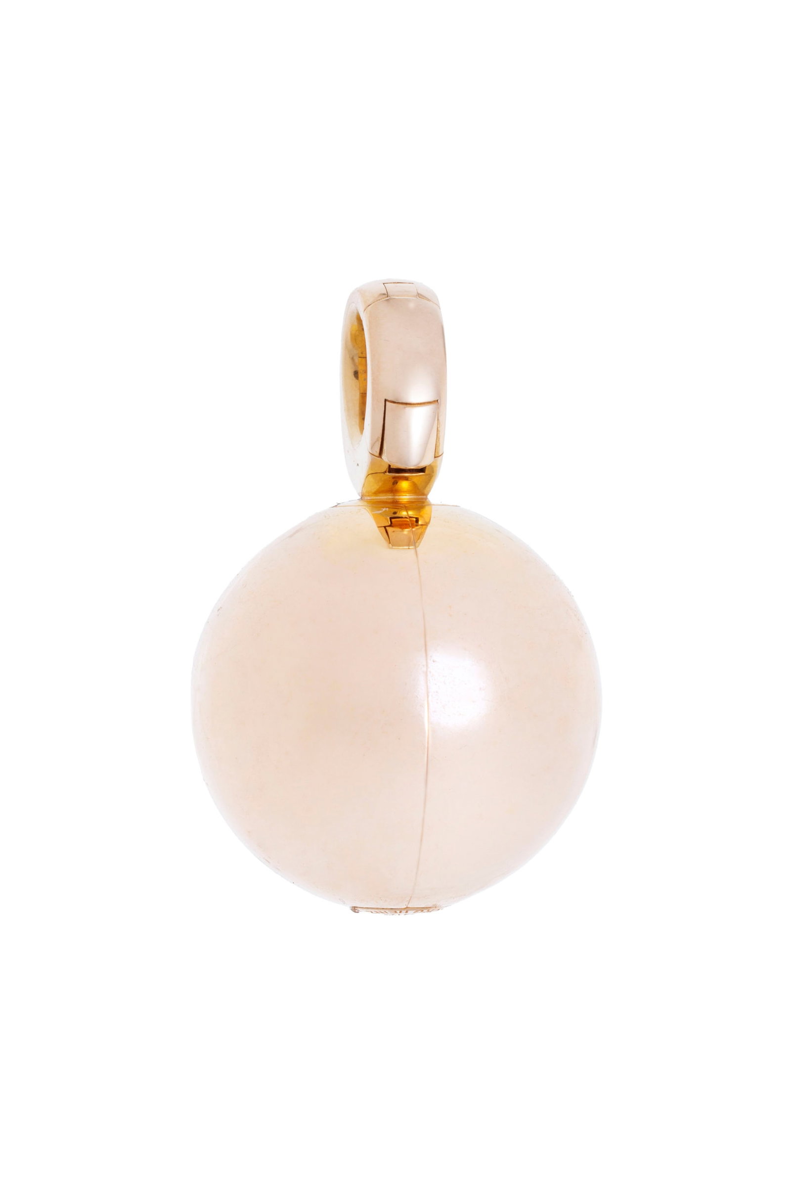 Jorg Heinz, Mystery Sphere, pendentif 2 ors 750 dont la bélière pivote pour dévoiler : Jorg Heinz, Mystery Sphere, pendentif 2 ors 750 dont la bélière pivote pour dévoiler trois ornements différents: un pavage de diamants, un diamant taille brillant serti en tension 
