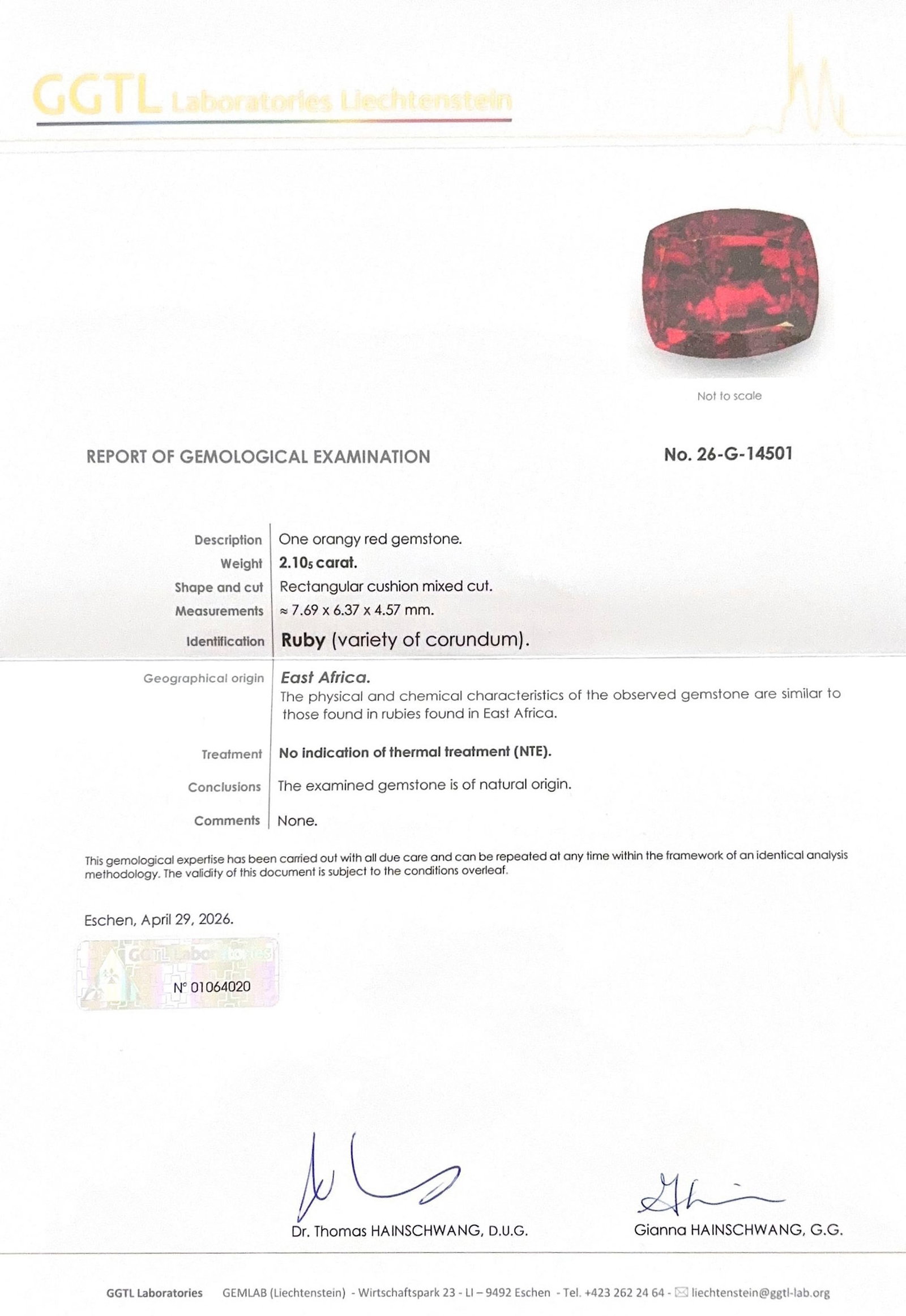 Bague 2 ors 750 brossés sertie d'un rubis taille coussin de 2.10 carats, d'Afrique de l'Est, no - 5