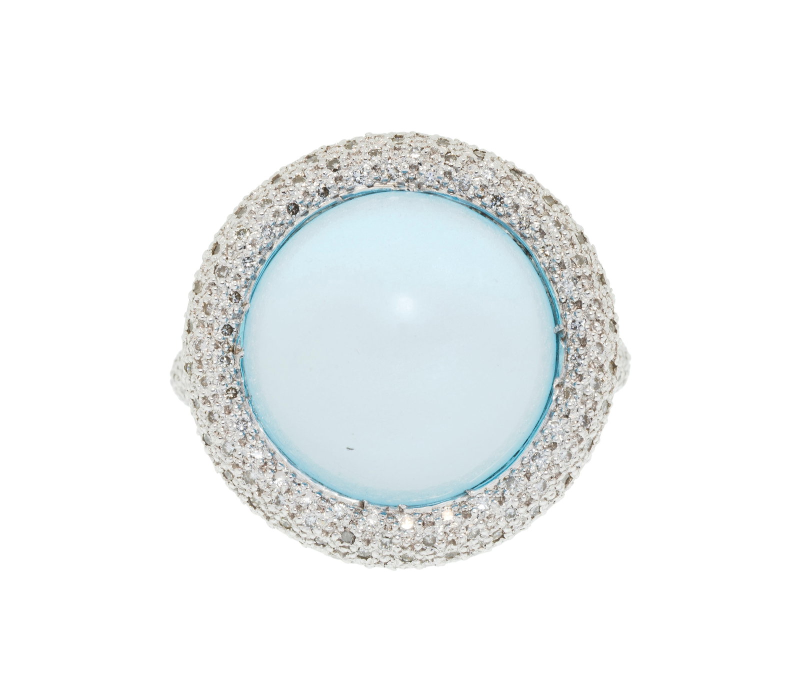 Bague or gris 750 sertie d'un cabochon d'aigue-marine entouré de diamants taille brillant, doig (1 of 4)