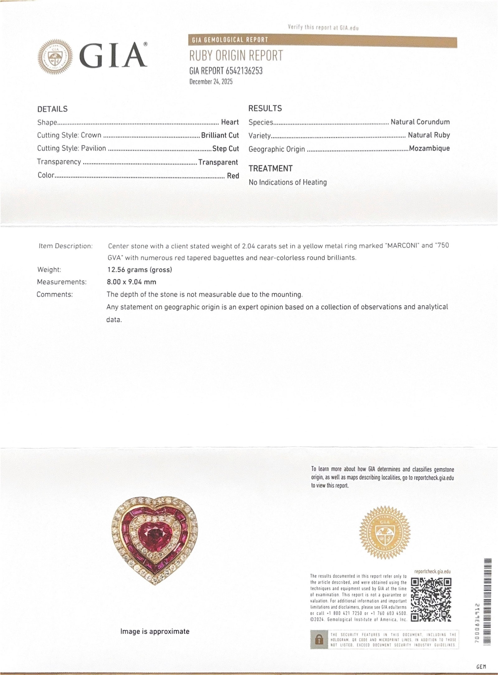 Bague or 750 sertie d'un rubis du Mozambique taille cœur (env. 2 cts) non chauffé selon le - 5