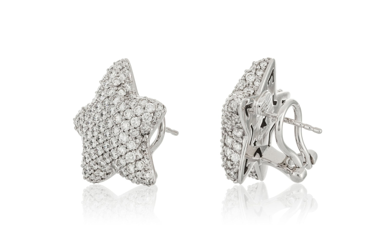 Breuning, paire de boucles d'oreilles étoiles or gris 750 pavées de diamants taille brilla - 2