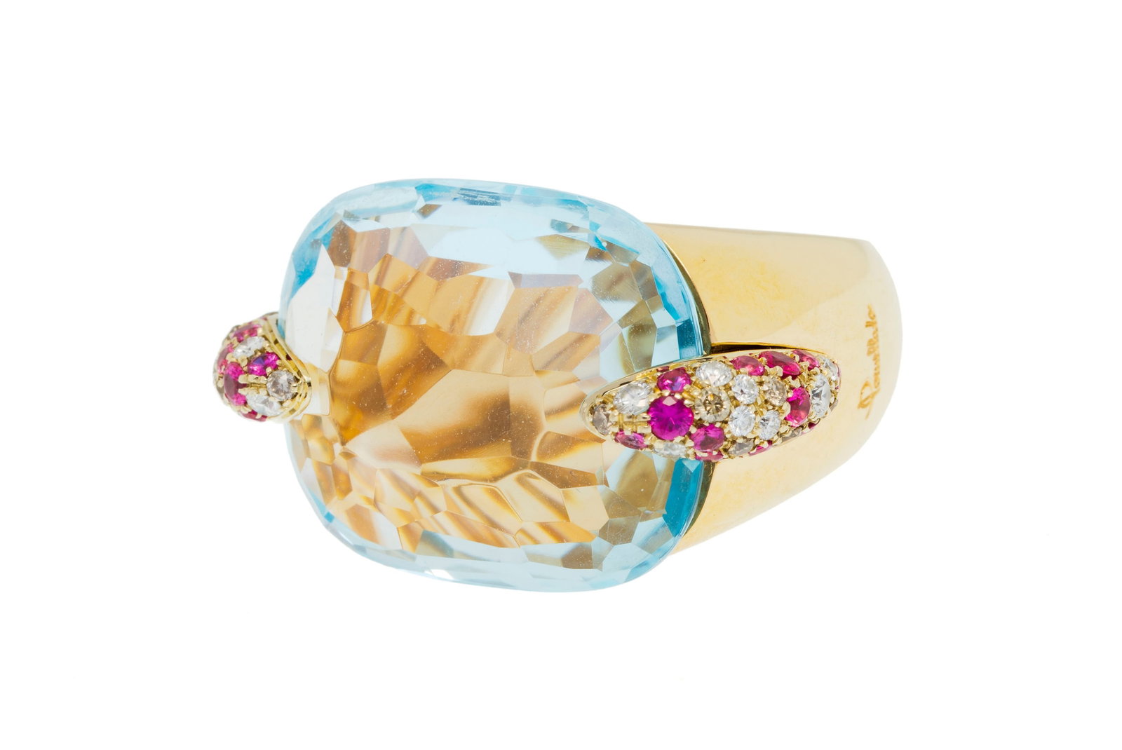 Pomellato, Pin-up, bague or 750 sertie d'une aigue-marine facettée retenue par deux griffes pav - 2