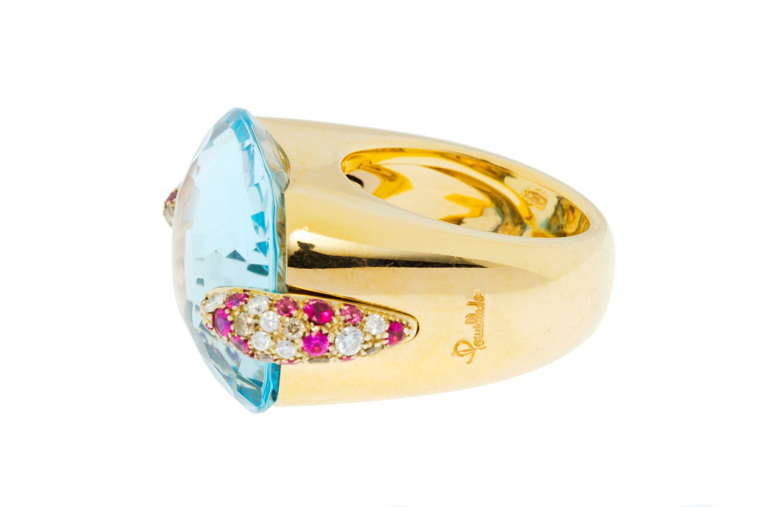 Pomellato, Pin-up, bague or 750 sertie d'une aigue-marine facettée retenue par deux griffes pav - 3