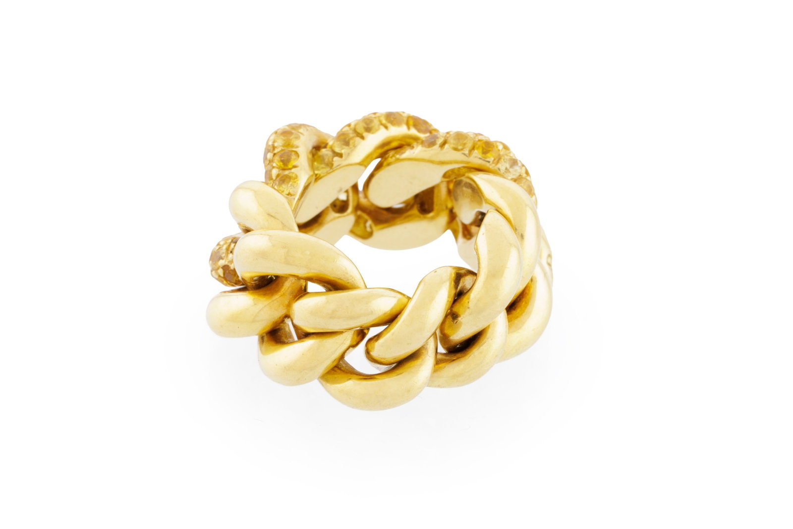 Pomellato, Catene, bague souple or 750 à maille gourmette, trois maillons pavés de saphirs - 2