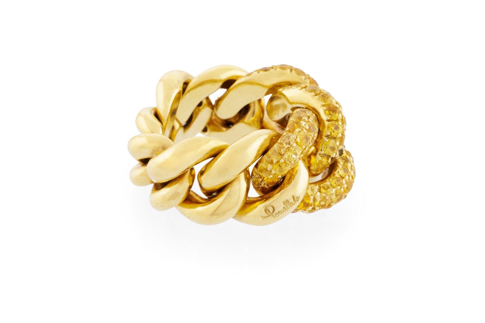 Pomellato, Catene, bague souple or 750 à maille gourmette, trois maillons pavés de saphirs - 3