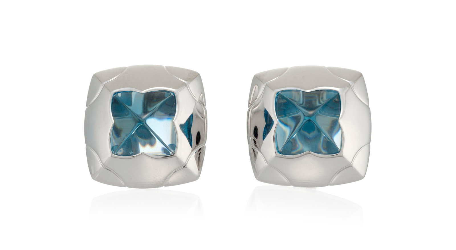 Bulgari, Pyramid, paire de clips d'oreilles or gris 750 ornés de deux topazes taillées en  (1 of 4)
