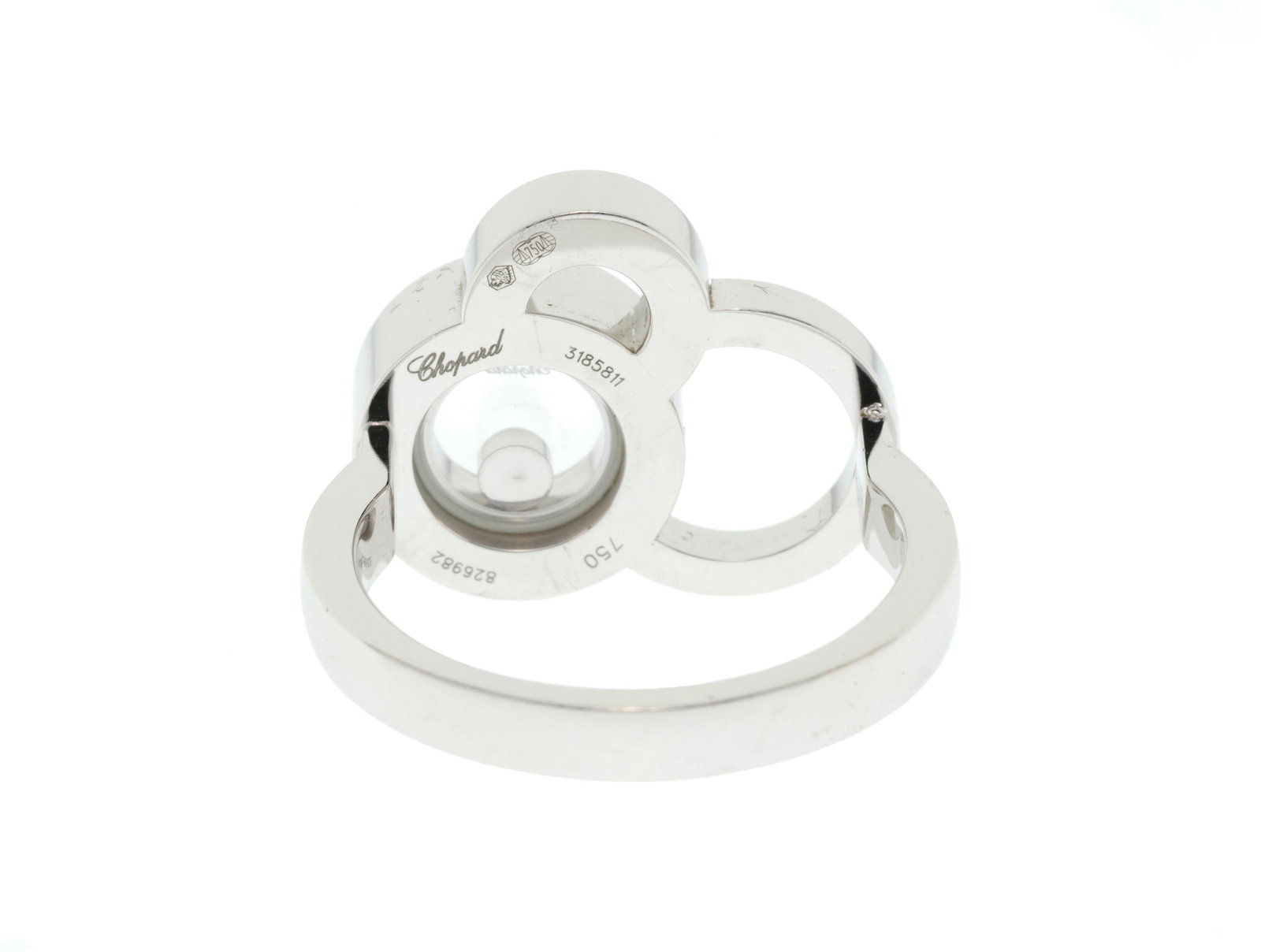 Chopard, Happy Diamond, bague or gris 750 ajouré et ornée d'un diamant mobile entre deux p - 3