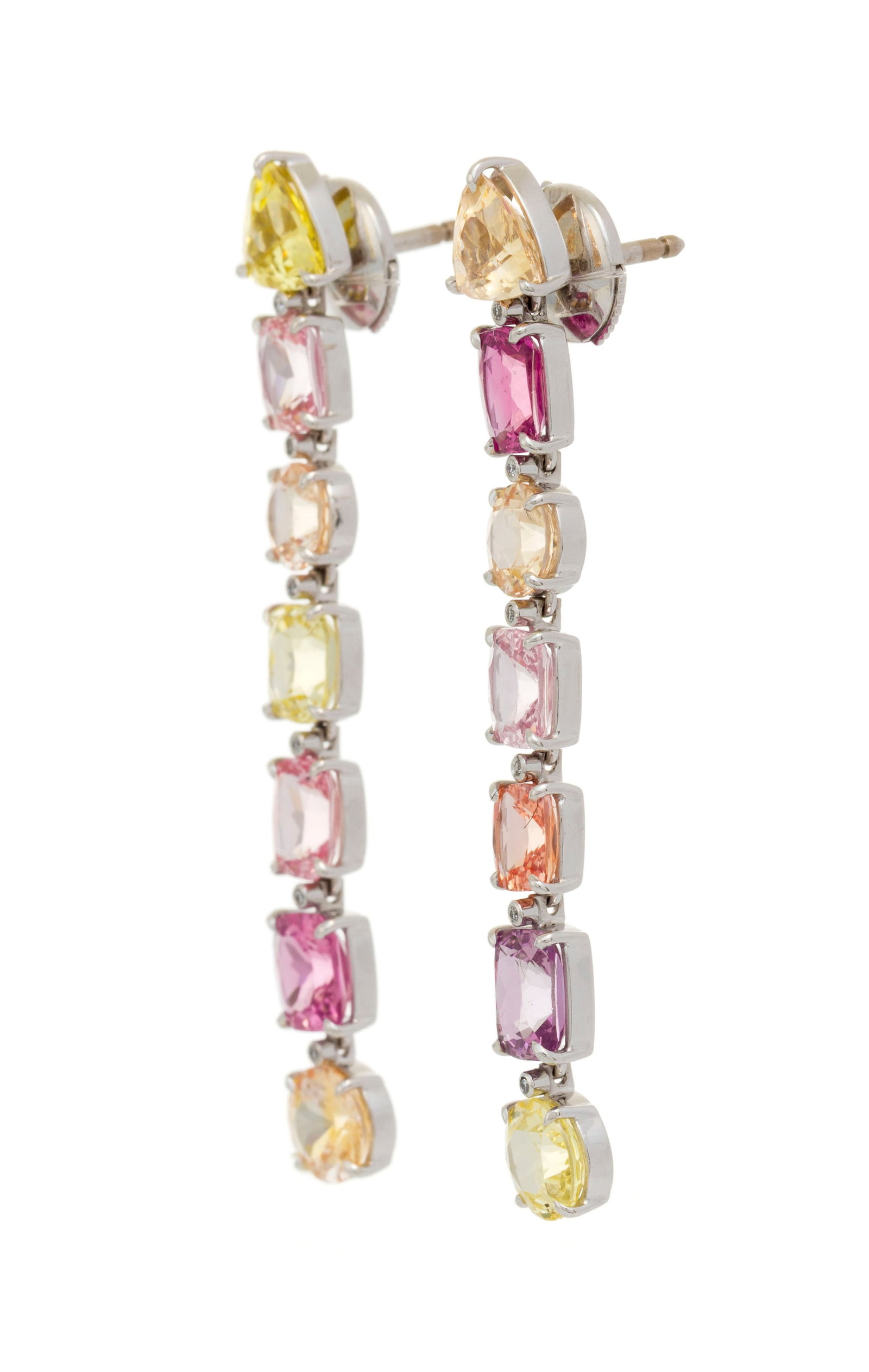 Paire de pendants d'oreilles or gris 750 articulés de lignes de saphirs de couleur de tailles d - 2