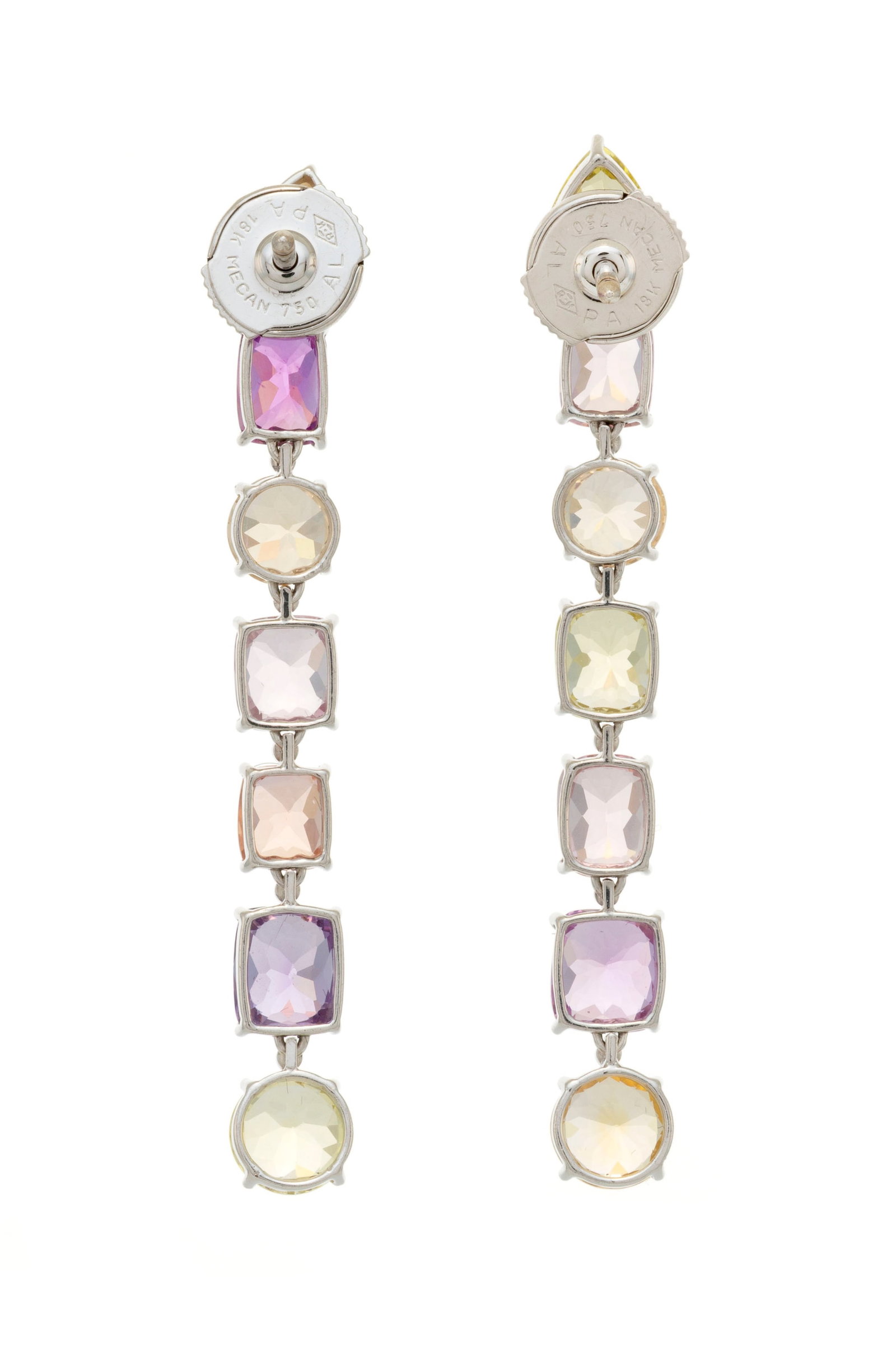 Paire de pendants d'oreilles or gris 750 articulés de lignes de saphirs de couleur de tailles d - 3
