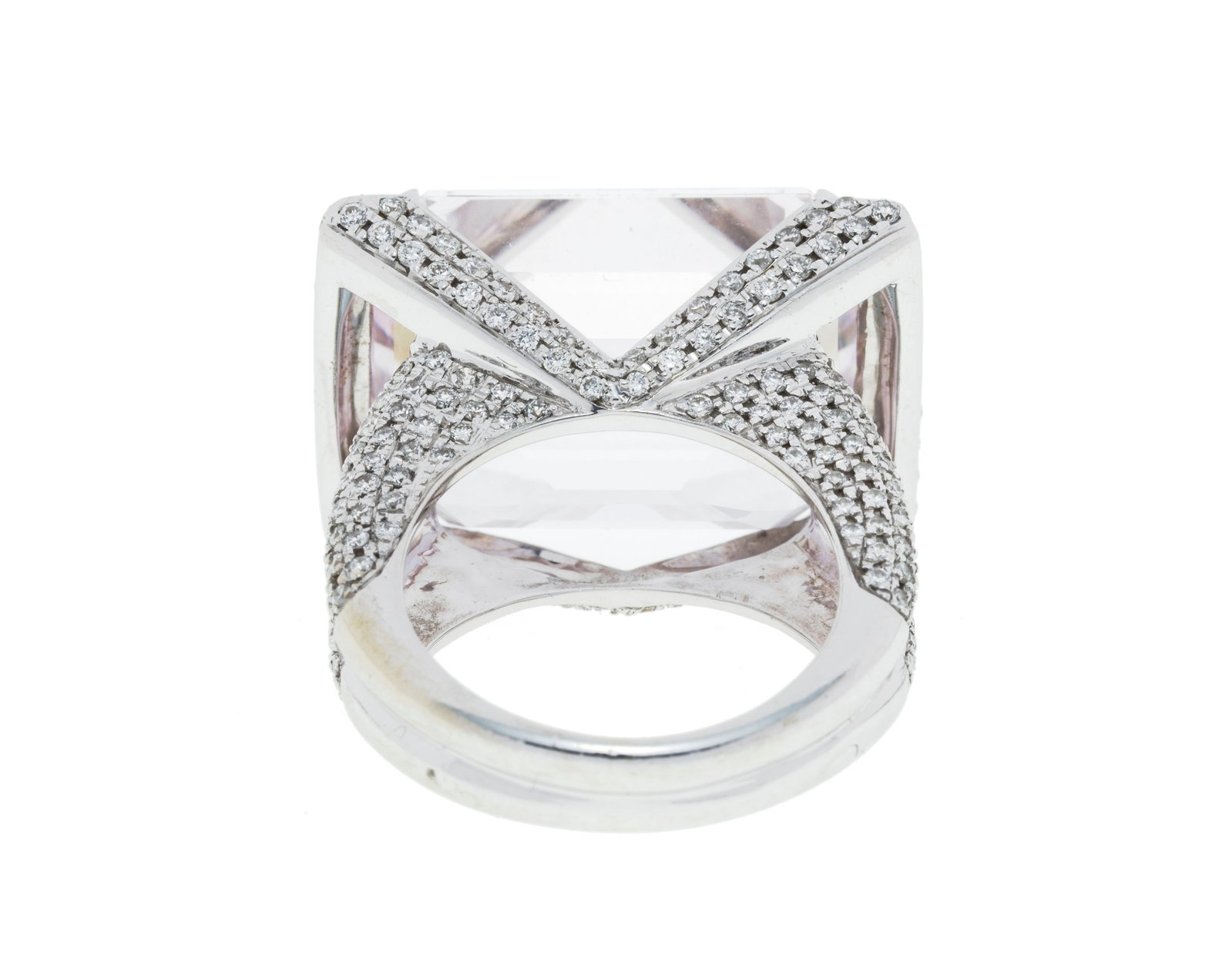 Edward Nahum, bague or gris 750 pavée de diamants taille brillant et sertie d'une kunzite octog - 4