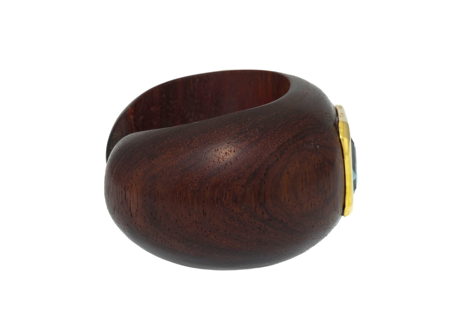 Liliane Sicard, bracelet manchette en bois et or 750 serti d'une aigue-marine rectangulaire à p - 2