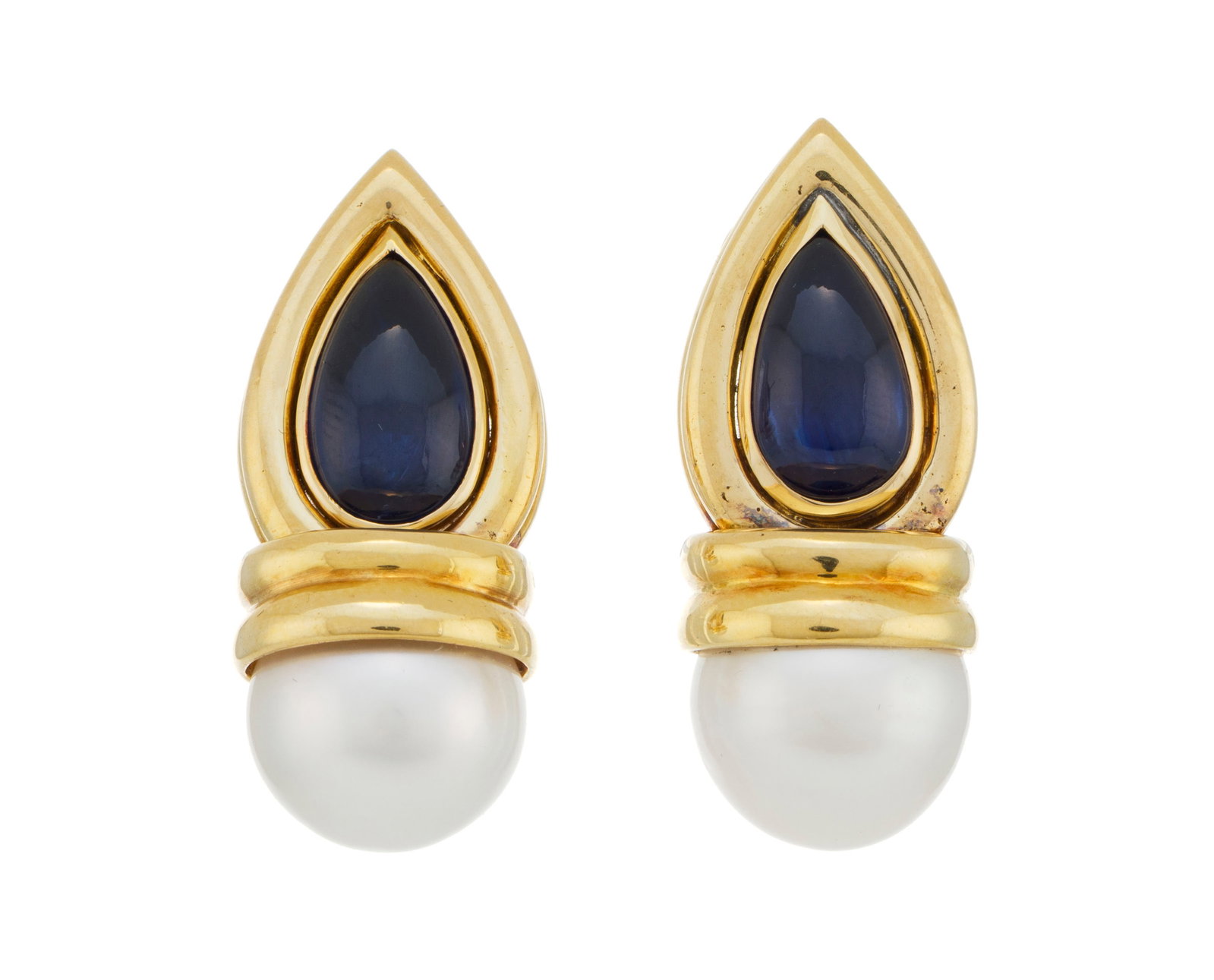Benoît de Gorski, paire de clips d'oreilles or 750 retenant des perles de culture boutons surmo (1 of 4)