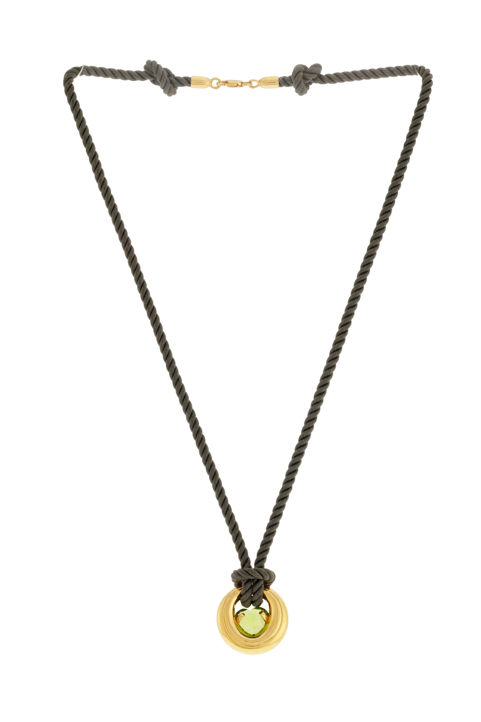 Bucherer, pendentif or 750 serti d'un péridot taille cœur, sur son cordon en tissu kaki av - 3
