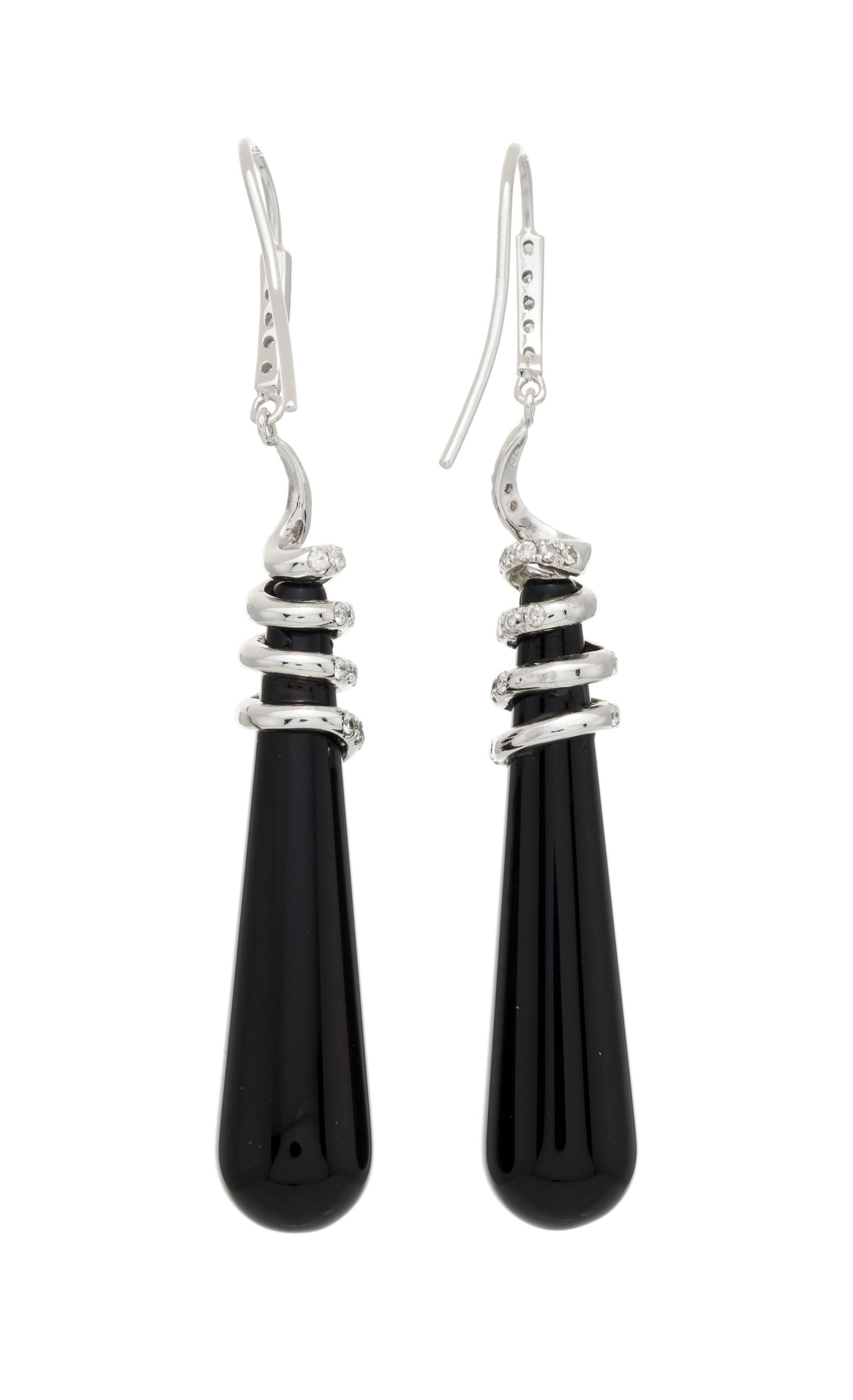 Paire de pendants d'oreilles or gris 750 à décor de serpents sertis de diamants s'enroulan - 3