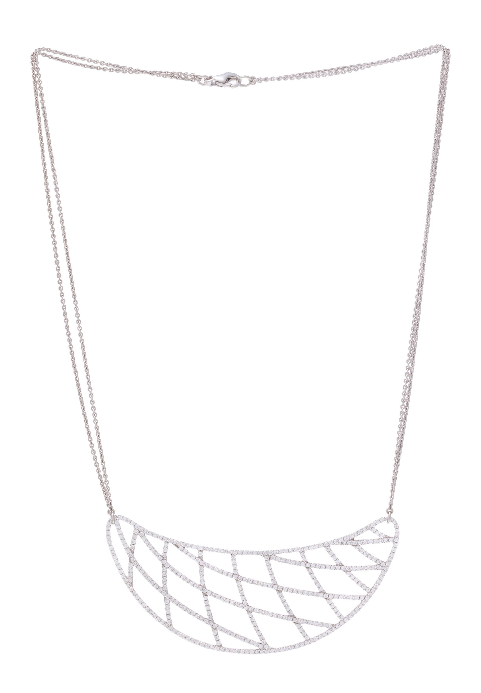 Collier à maille forçat retenant un centre demi-lune ajouré d'un décor quadrill& (1 of 4)