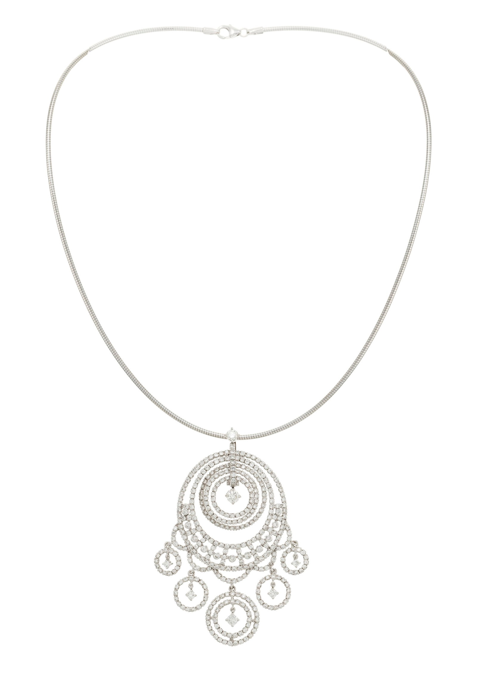 Pendentif or gris 750 à motif de cercles concentriques mobiles sertis de diamants taille brilla (1 of 4)