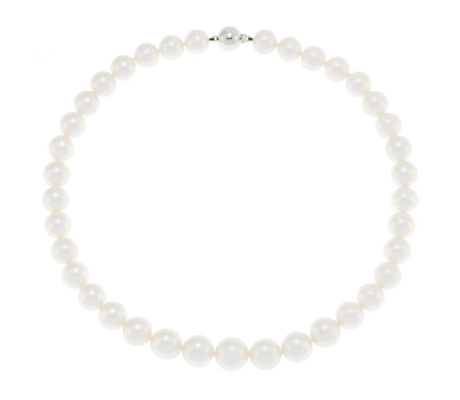 Collier 1 rang de perles de culture des mers du Sud en chute, fermoir sphérique en or gris 750,: Collier 1 rang de perles de culture des mers du Sud en chute, fermoir sphérique en or gris 750, long. 46.5 cm, boîte Condition Très bon état de conservation général.