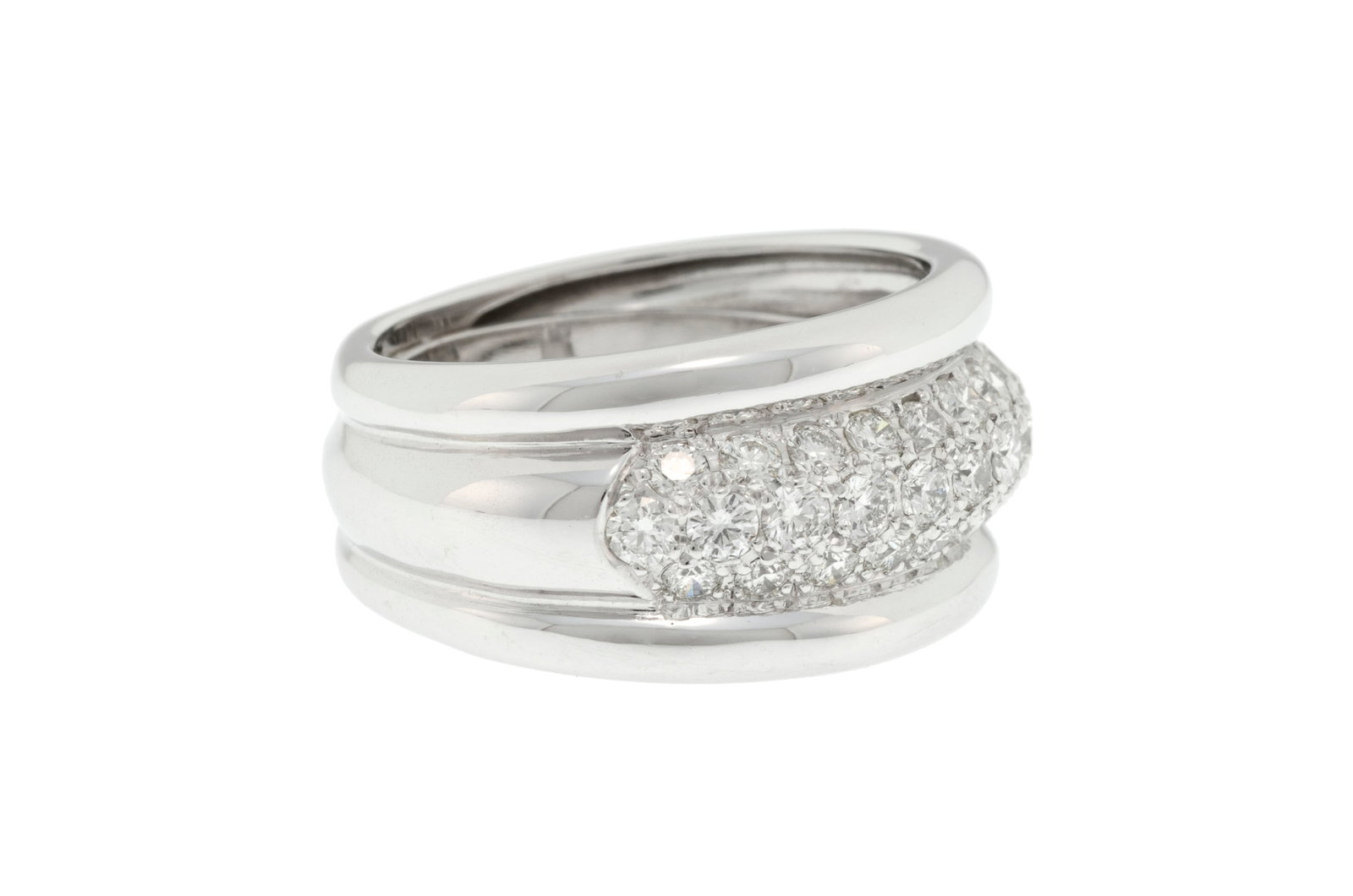 Bague or gris 750 pavée de diamants taille brillant, doigt 52-12, 11g - 2