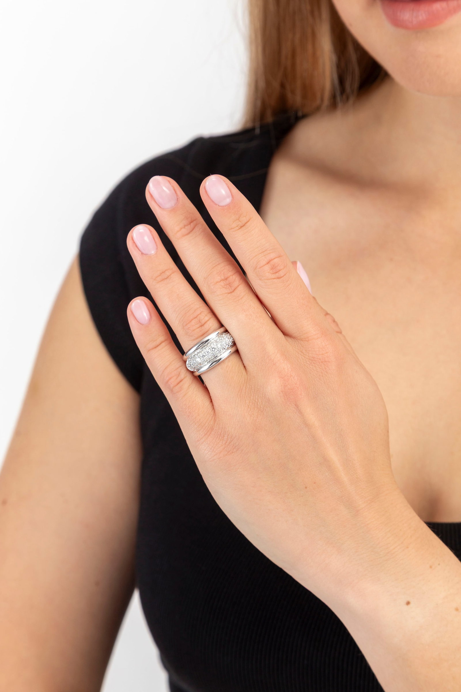 Bague or gris 750 pavée de diamants taille brillant, doigt 52-12, 11g - 4