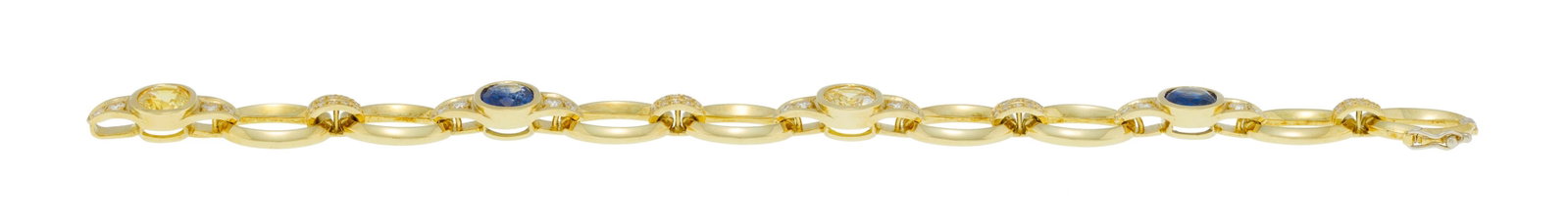 Bracelet or 750 à maillons ovales alternés d'éléments sertis de diamants taille  - 2