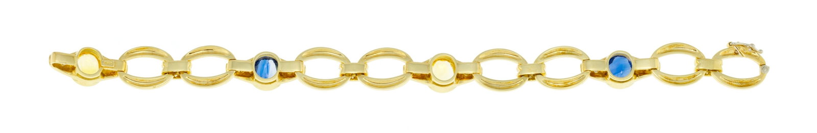 Bracelet or 750 à maillons ovales alternés d'éléments sertis de diamants taille  - 3