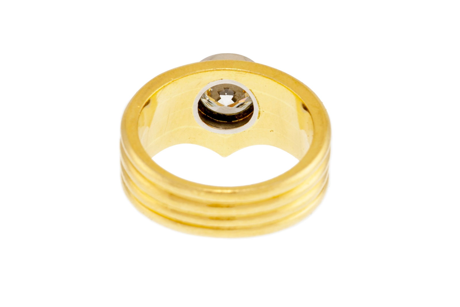 Bague or 750 godronné sertie d'un diamant taille brillant (env. 1.2 ct), doigt 55-15, 12g - 3