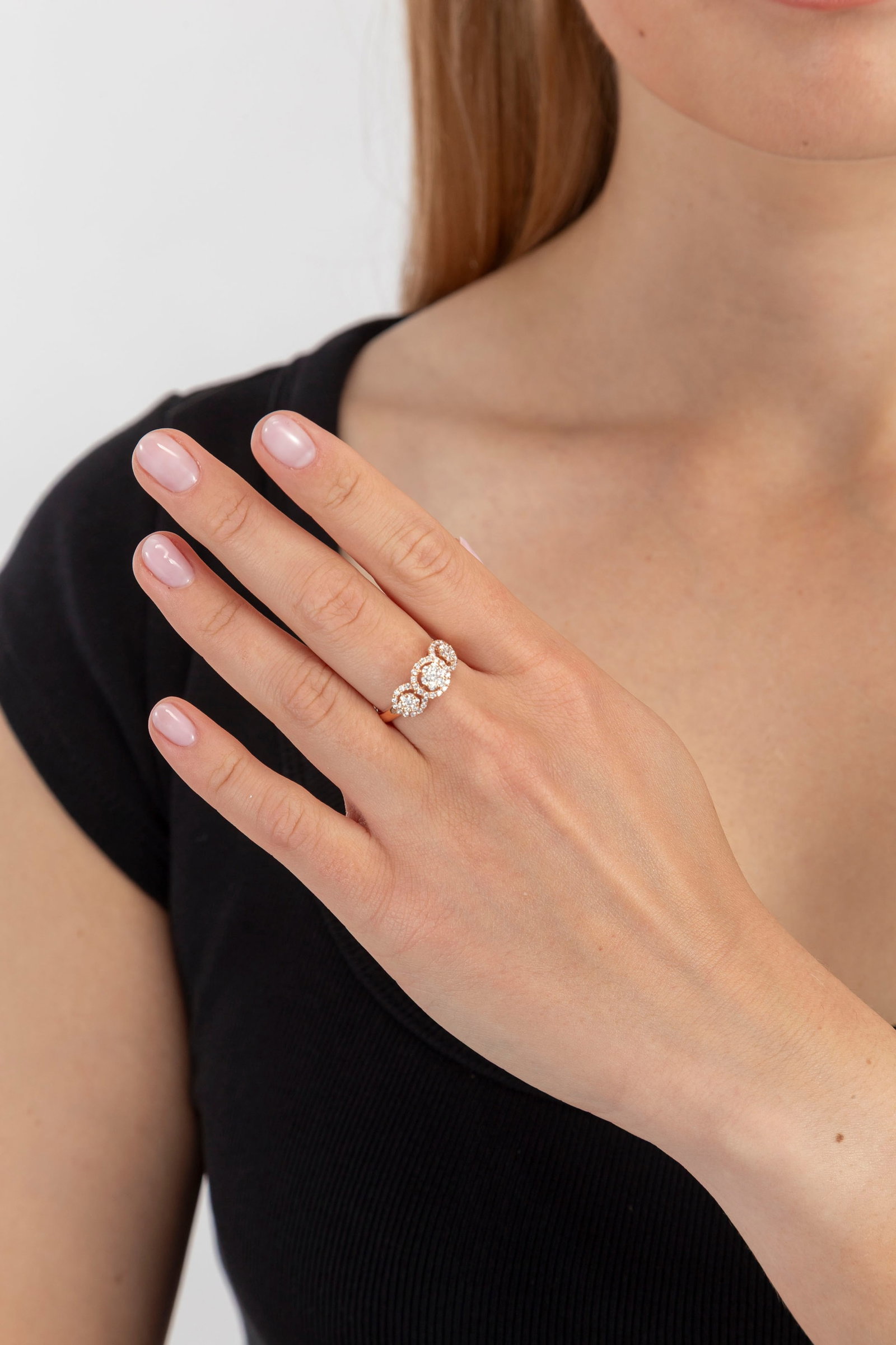 Bague "illusion" or rose 750 sertie de diamants taille brillant, doigt 54-14 - 4