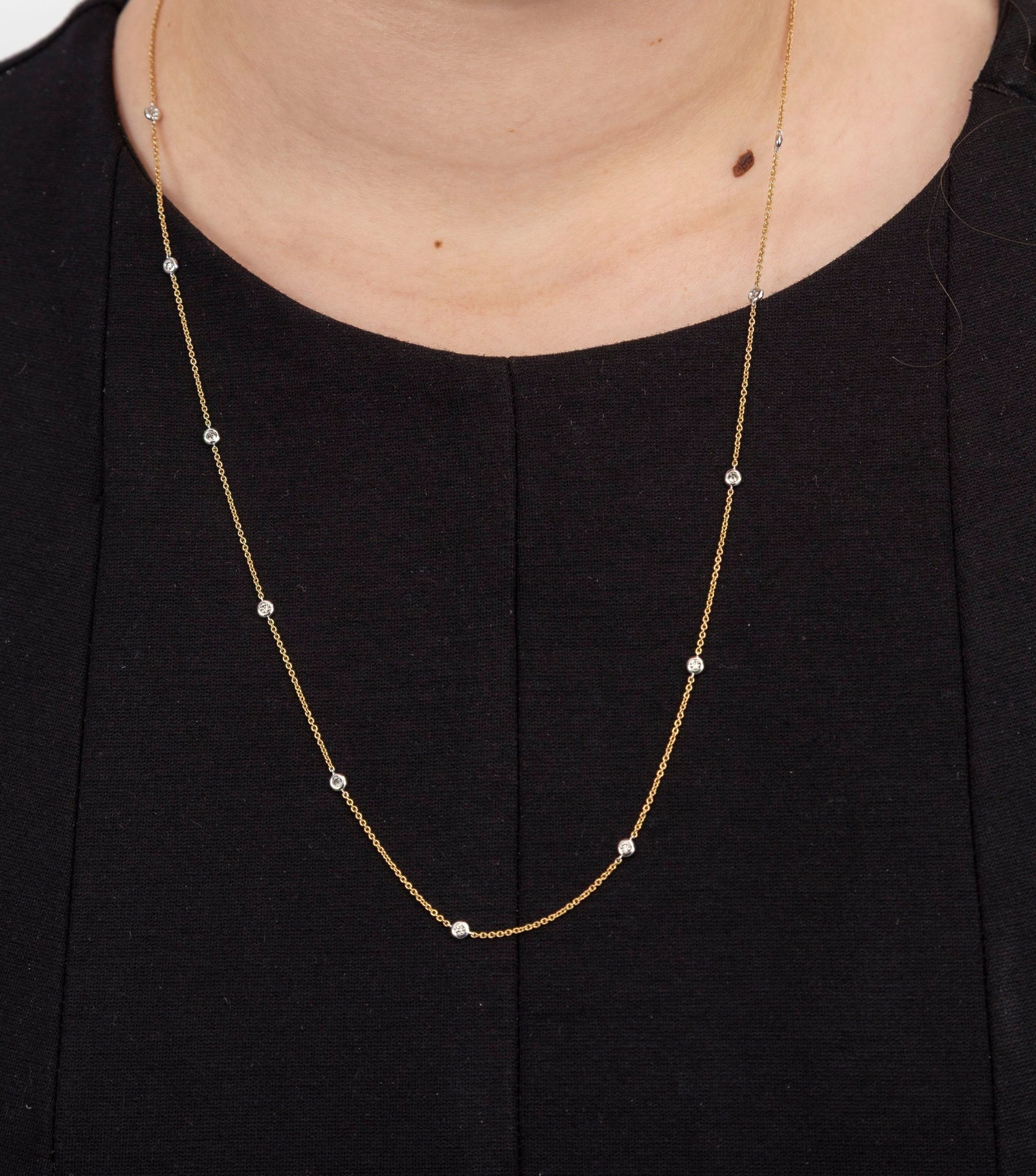 Collier 2 ors 750 serti lunette de diamants taille brillant, long. 60 cm - 3