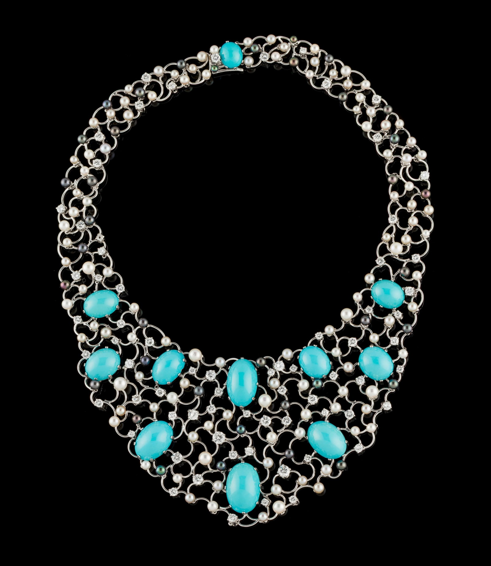 Gilbert Albert, collier platine ajouré entièrement articulé serti de cabochons de tur (1 of 6)