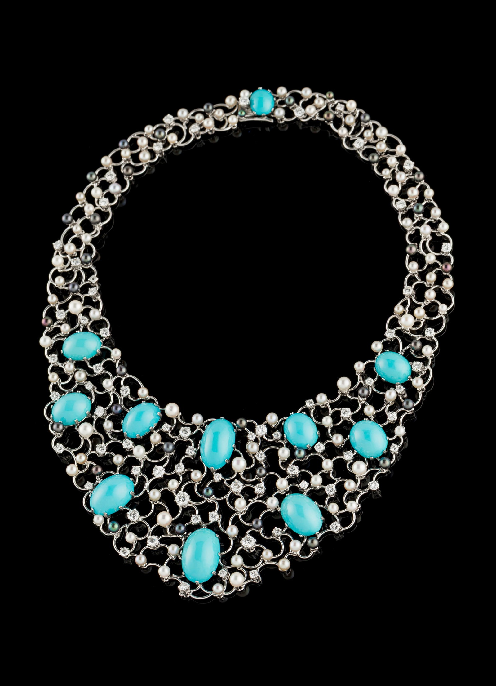 Gilbert Albert, collier platine ajouré entièrement articulé serti de cabochons de tur - 2
