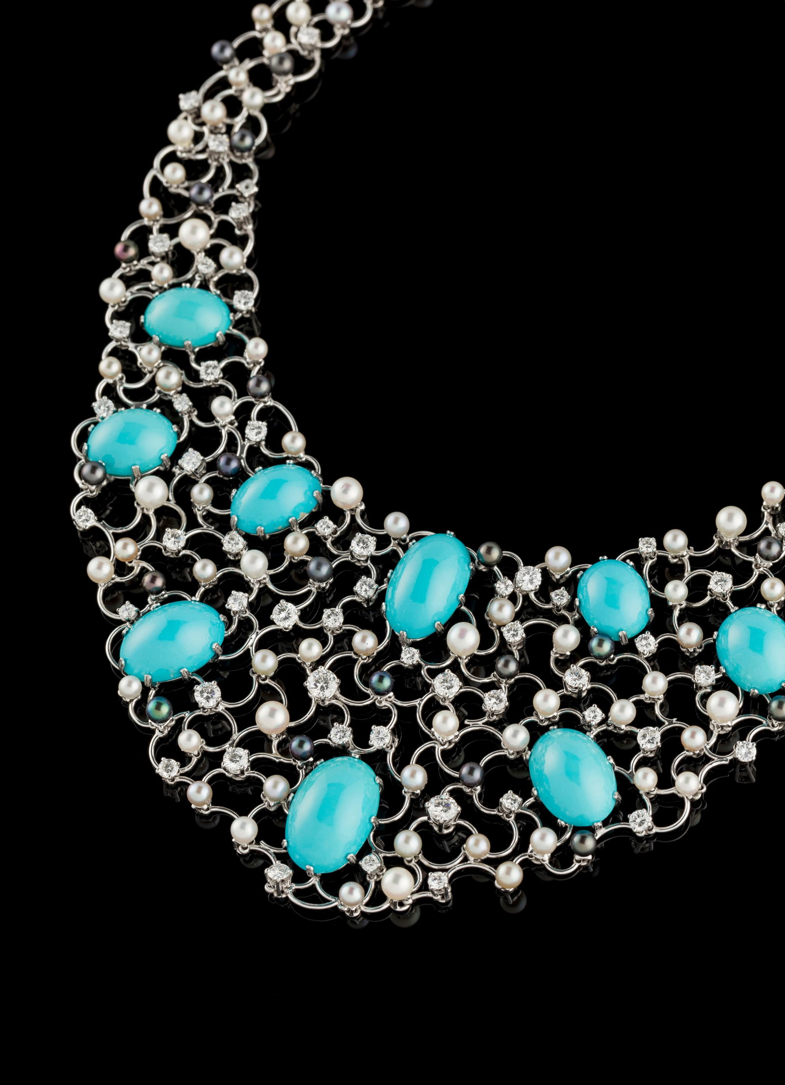 Gilbert Albert, collier platine ajouré entièrement articulé serti de cabochons de tur - 3