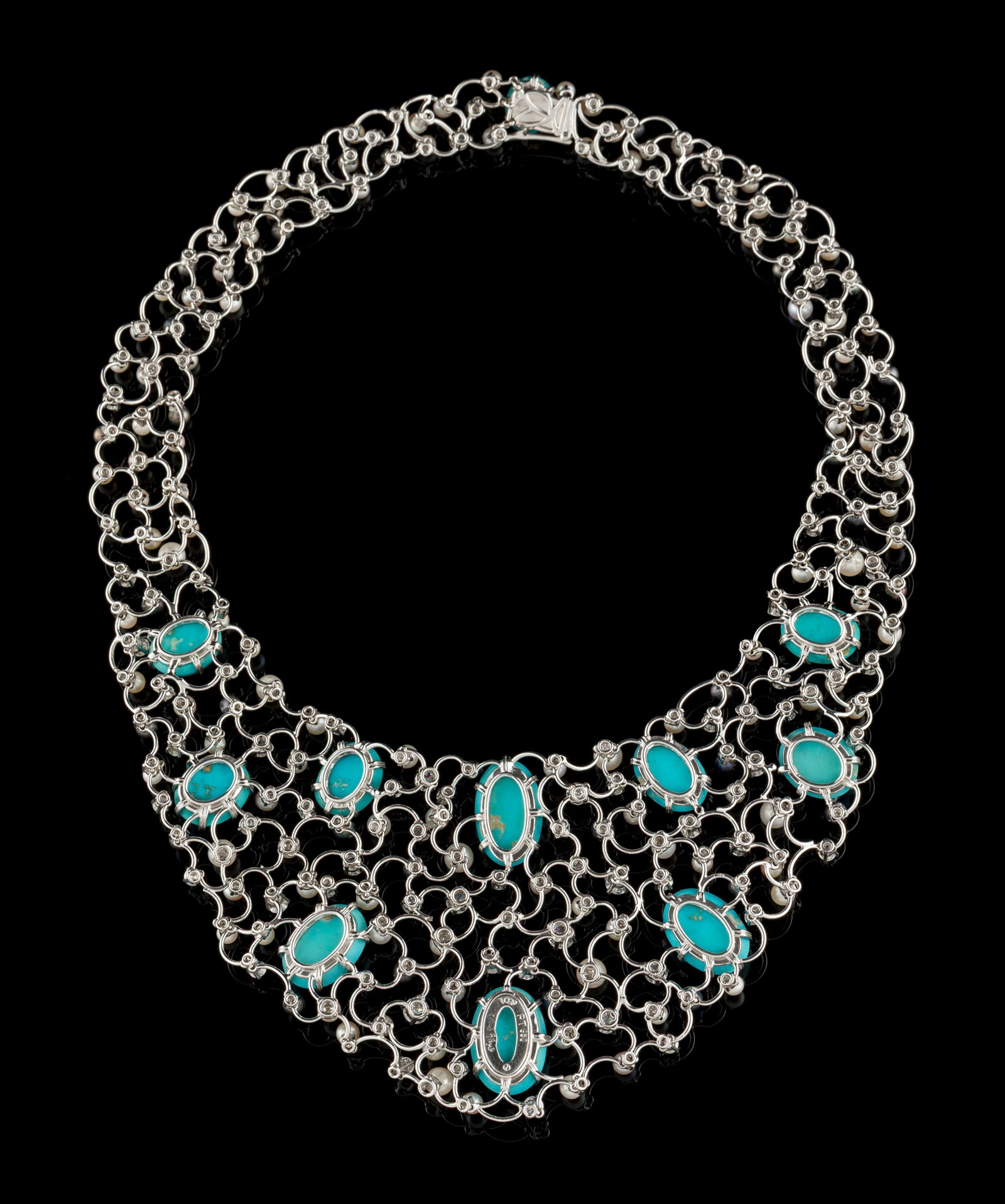 Gilbert Albert, collier platine ajouré entièrement articulé serti de cabochons de tur - 5