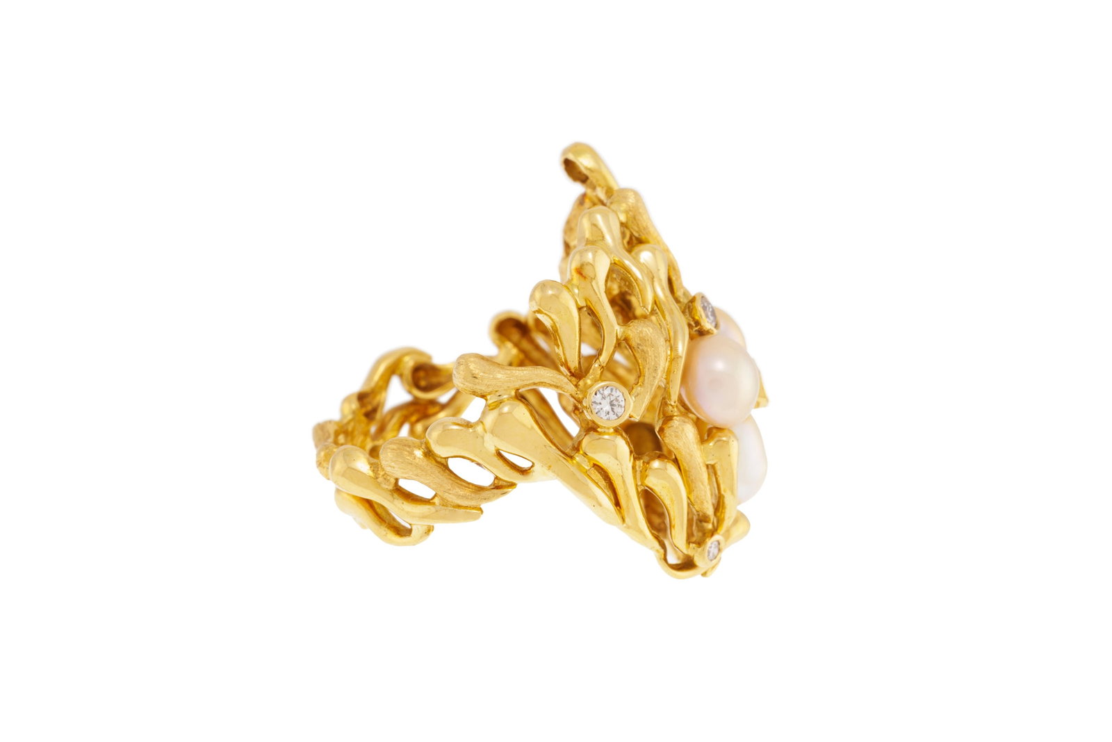 Gilbert Albert, bague or 750 à décor végétal stylisé enserrant des perles d - 2