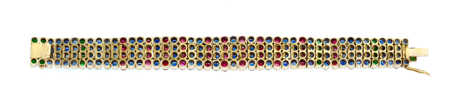 Bracelet or 585 articulé de lignes de saphirs taille rond ainsi que de cabochons de rubis, d'&# - 3