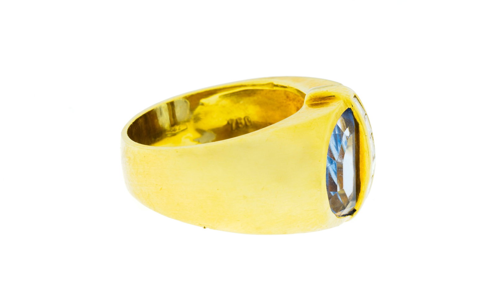 Bague or 750 sertie de deux quartz synthétiques taillés en demi-lunes séparés pa - 2