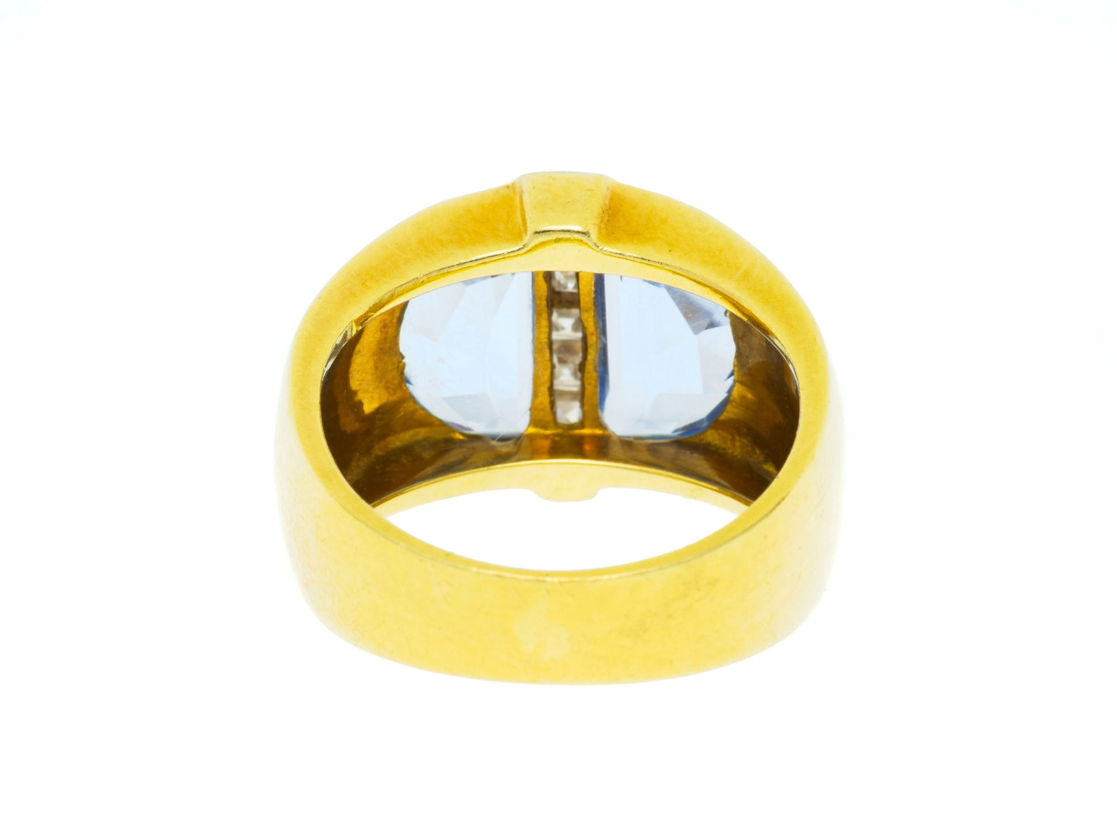Bague or 750 sertie de deux quartz synthétiques taillés en demi-lunes séparés pa - 3