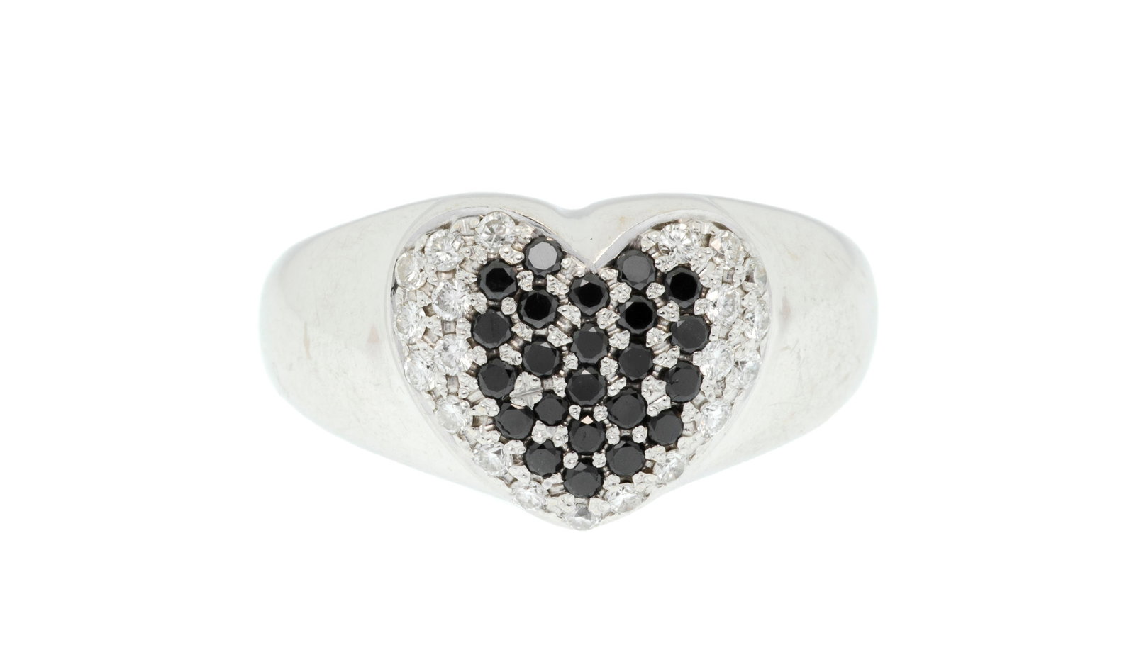 Bague cœur or gris 750 sertie de diamants noirs et incolores taille brillant, doigt 52-12, 11g (1 of 4)