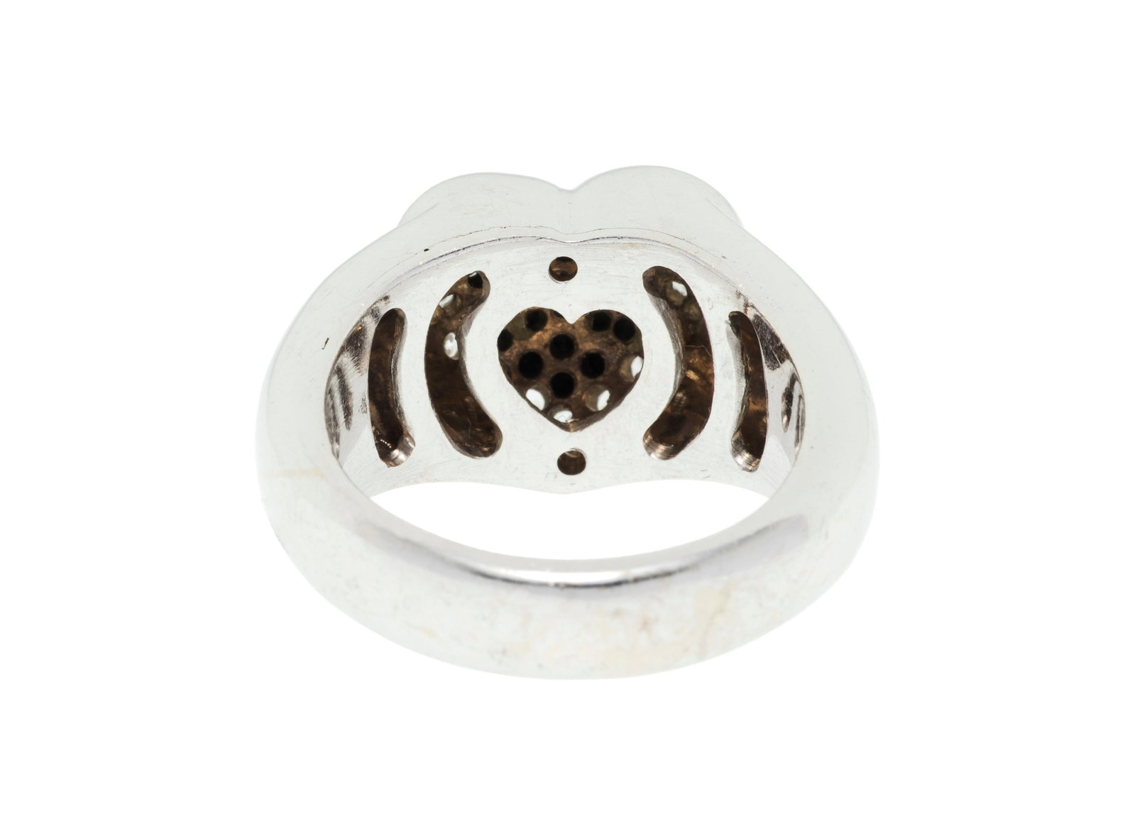 Bague cœur or gris 750 sertie de diamants noirs et incolores taille brillant, doigt 52-12, 11g - 3