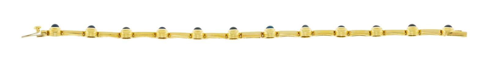 Bracelet or 750 serti de cabochons de saphirs alternés de lignes de diamants taille brillant, l - 2