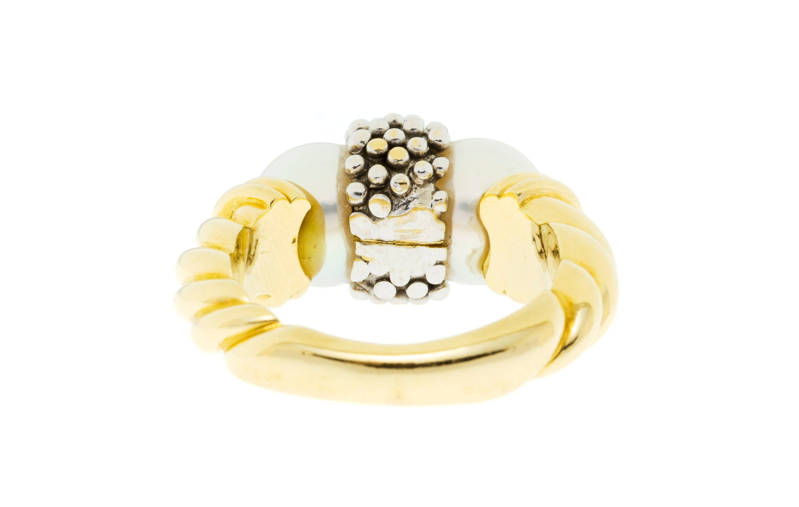 Bague 2 ors 750 effet torsadé ornée de deux perles de culture blanches espacées par u - 3