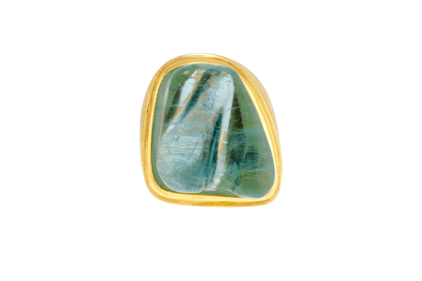 Marx Burle, bague or 750 texturé ornée d'une aigue-marine polie, signée, doigt 49-9,  (1 of 4)